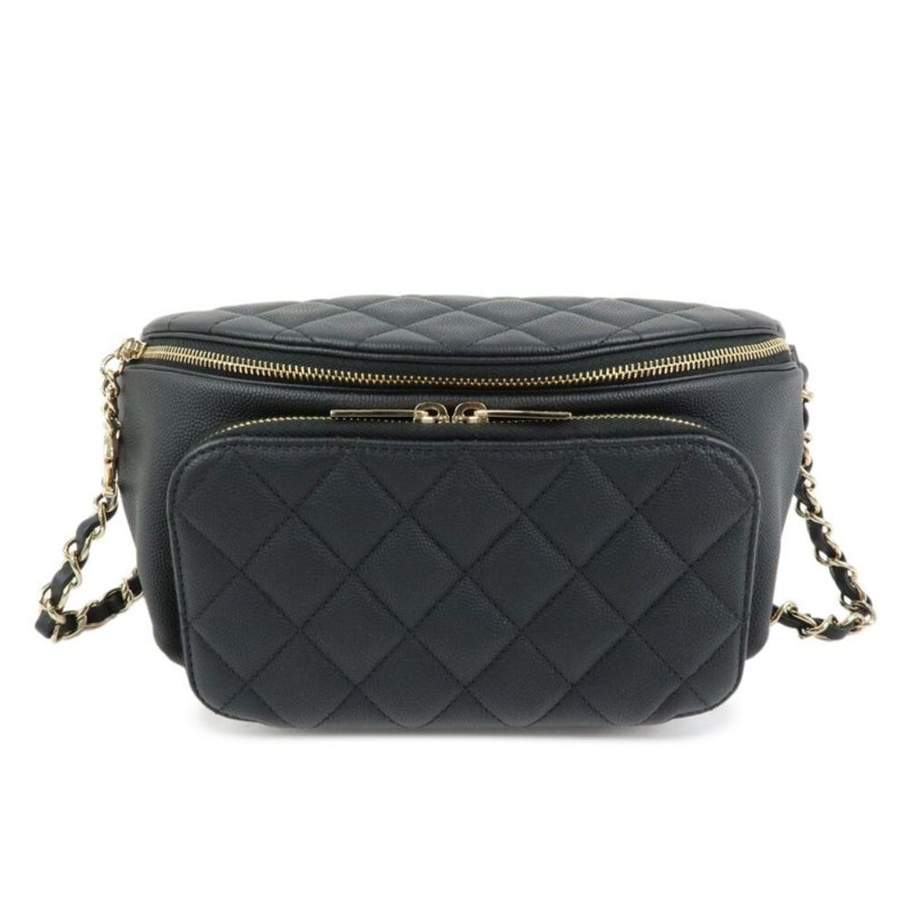 Chanel Business Affinity Waist Quilted Caviar Black Leather Handbag